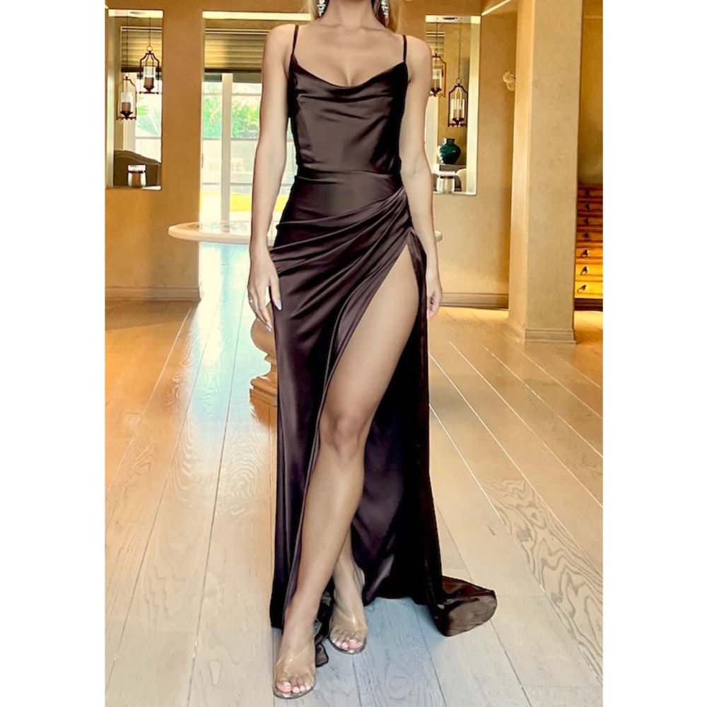 Penelope High Slit Dress – Espresso